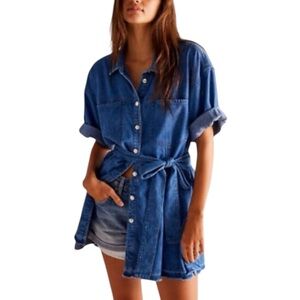 Free People We the Free Jenny Denim Tunic Top Medium Wash XS
